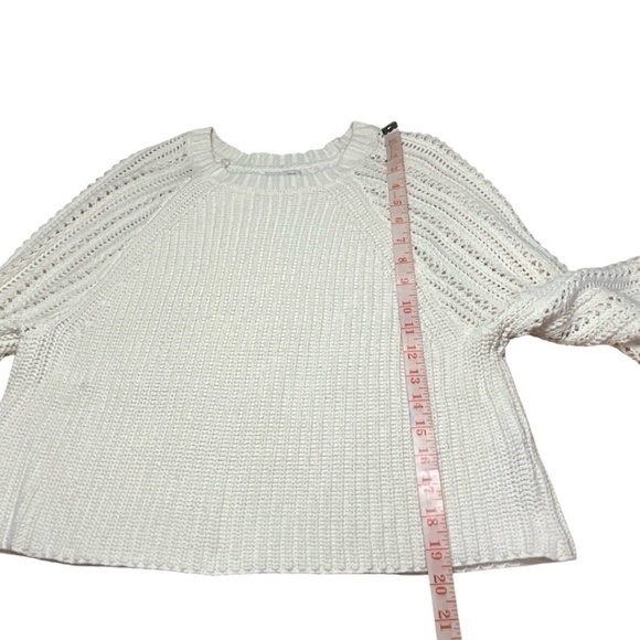 AMERICAN EAGLE Cotton Blend Cream Cropped Rib Knit Pointelle Sleeves Sweater M - Picture 6 of 8